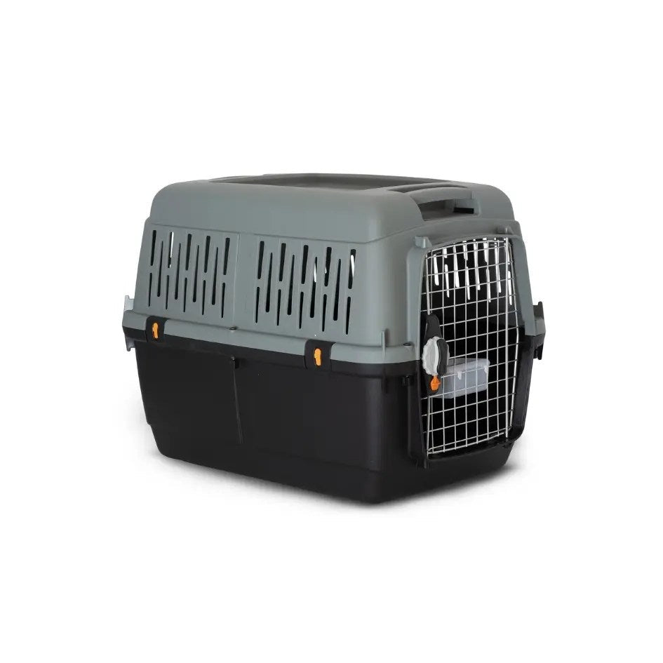 gray and black pet carrier