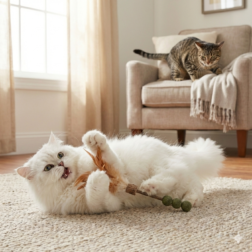 Cat Toy Stick with Balls and Feathers _ 100% Natural