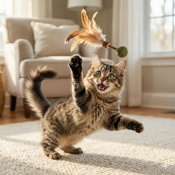 Cat Toy | Natural Build | Addicted Stick with Ball and Feathers