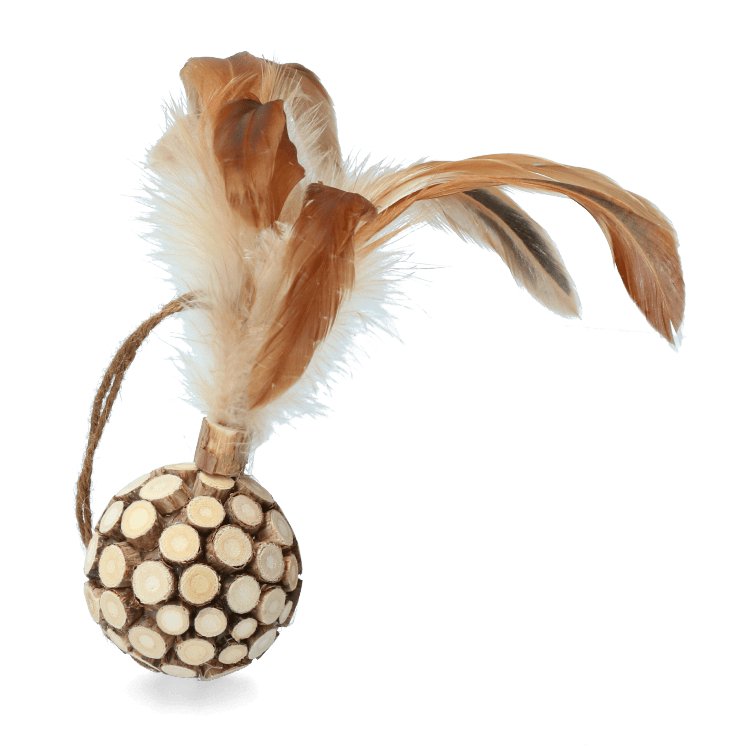 Addicted Wooden Ball with Feathers - zooneepet.com